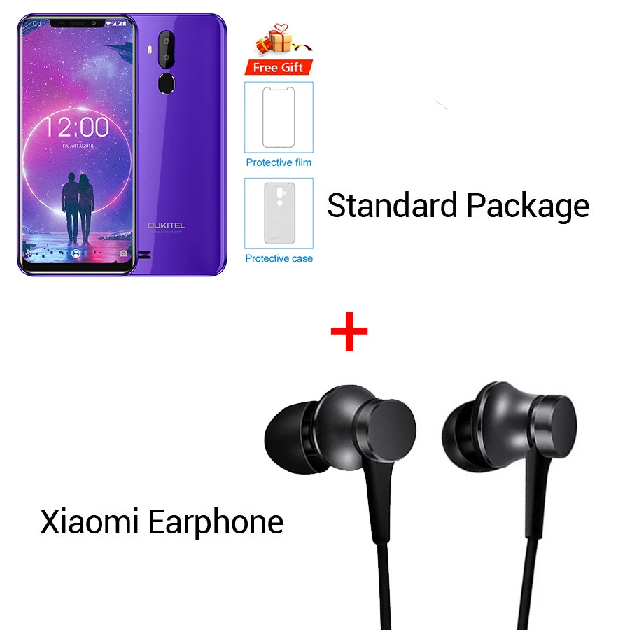 OUKITEL C12 Face ID 6,1" 19:9 Android 8,1 3300 мАч смартфон MTK6580 четырехъядерный 2 Гб ОЗУ 16 Гб ПЗУ отпечаток пальца Разблокировка мобильного телефона - Цвет: Purple N Earphone