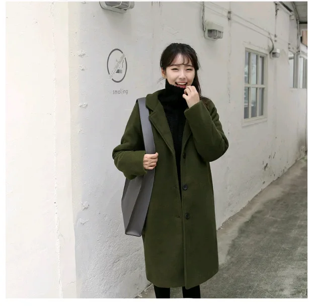 

2017 Autumn And Winter New Style Korean-style Loose-Fit Mid-length Short-height Students Cocoon Thick Woolen Coat Women's