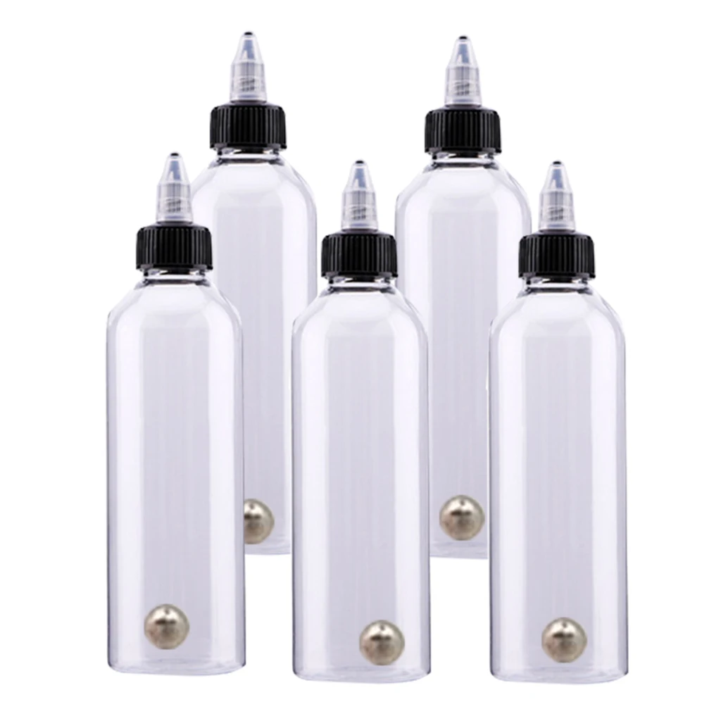 5x 30/50/60/120/250ml Tattoo Airbrush Ink Dispensing Boston Bottles Plastic