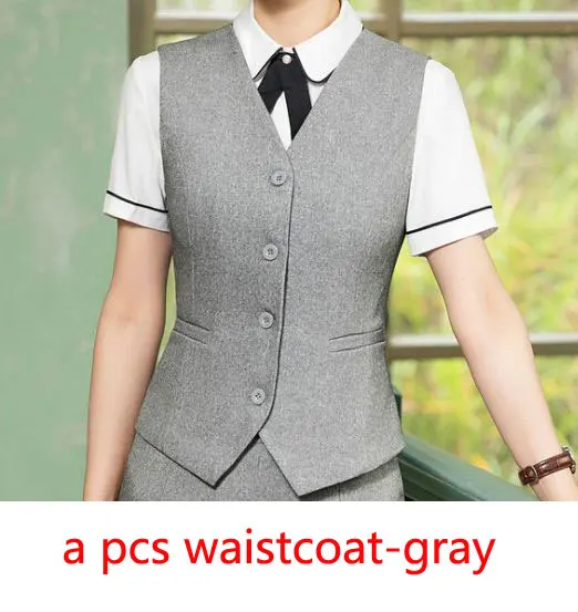 gray waistcoat IZICFLY стиль формальный жилет и жилет плюс размер женские костюмы бизнес с юбкой и курткой Брюки наборы офисная форма стили - Цвет: gray waistcoat