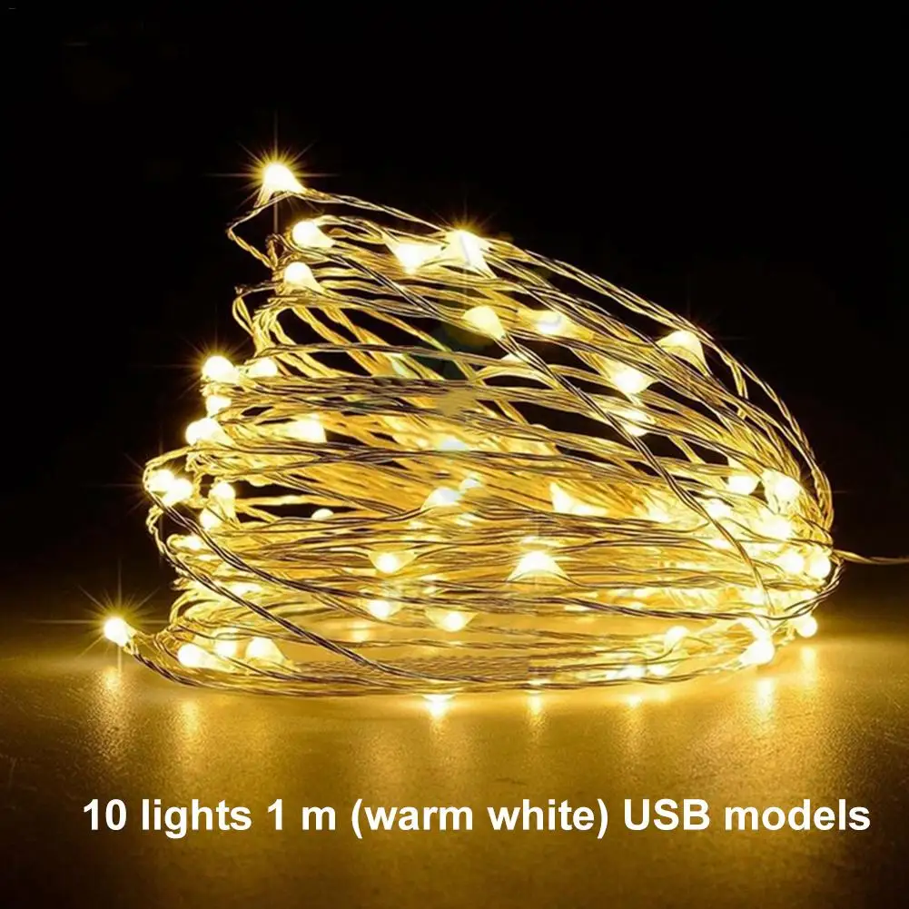 8W LED String Light Copper Wire Fariy Light,USB Connector Garland Decoration 1M 2M 3M 4M Wedding Christmas Light Party Lights - Emitting Color: 10 led