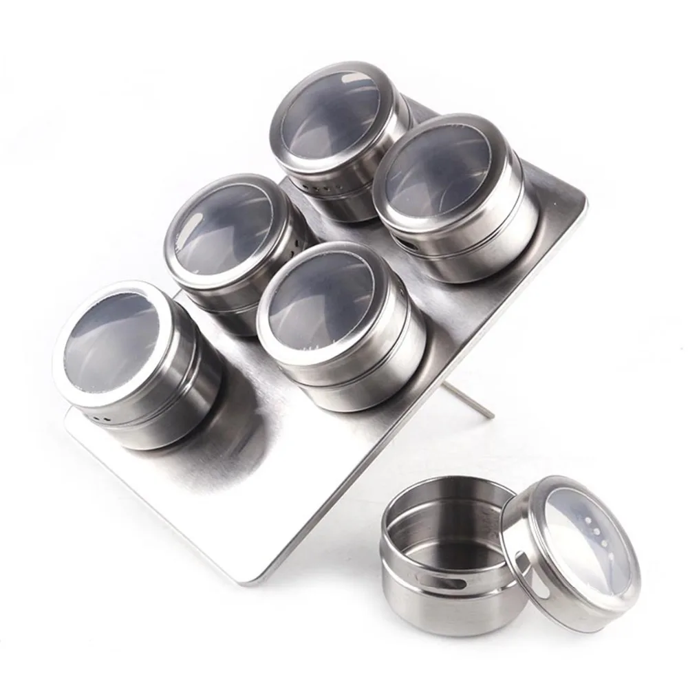 

Spice Jar Set With Stickers Stainless Steel Spice Tins Spice Storage Container Pepper Seasoning Sprays Tools