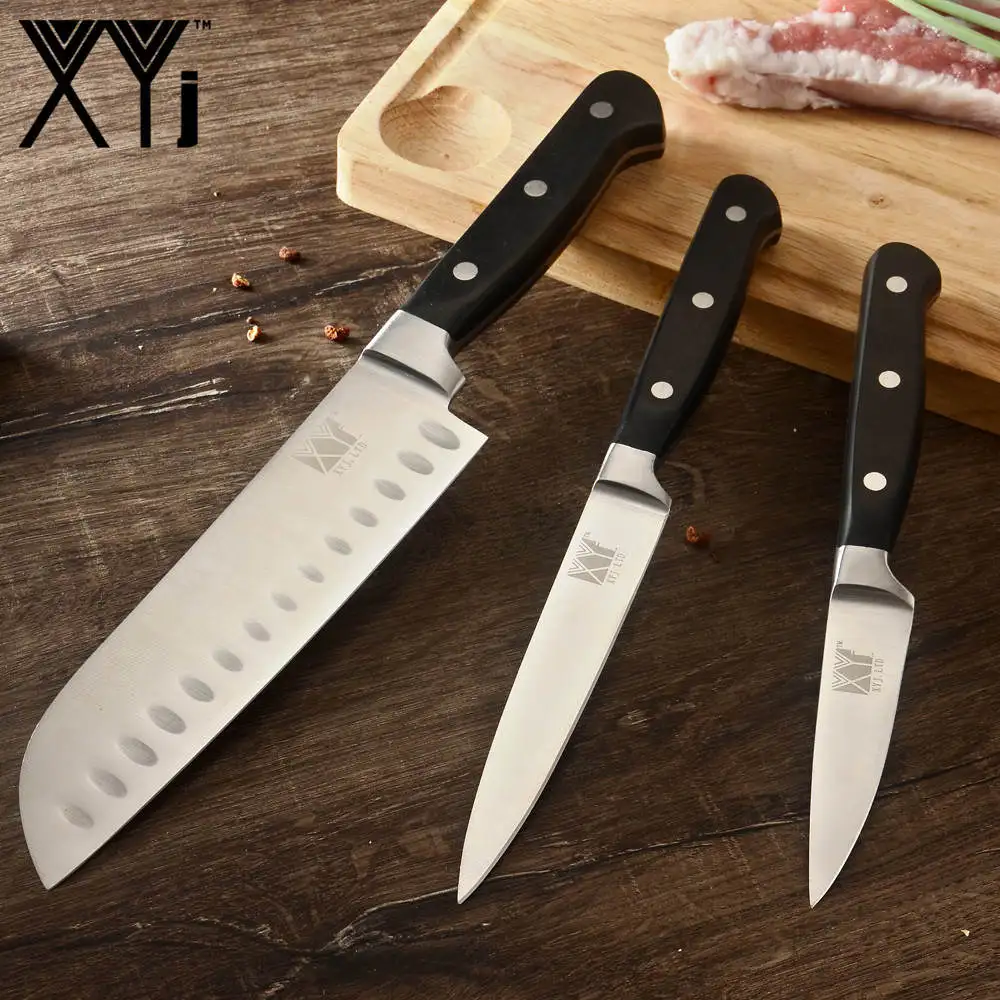 XYj 9 шт. набор кухонных ножей инструмент заточка для ножниц 8 ''подставка для ножей шеф-повара нож для нарезки хлеба Santoku нож для очистки овощей инструмент для приготовления пищи - Цвет: F.3PCS SET