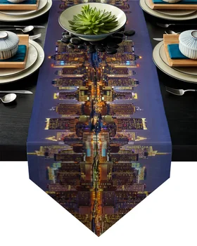 

Building City Modern Reflection Scenery Table Runner Table Flag Home Party Decorative Tablecloth Table Runners for Wedding