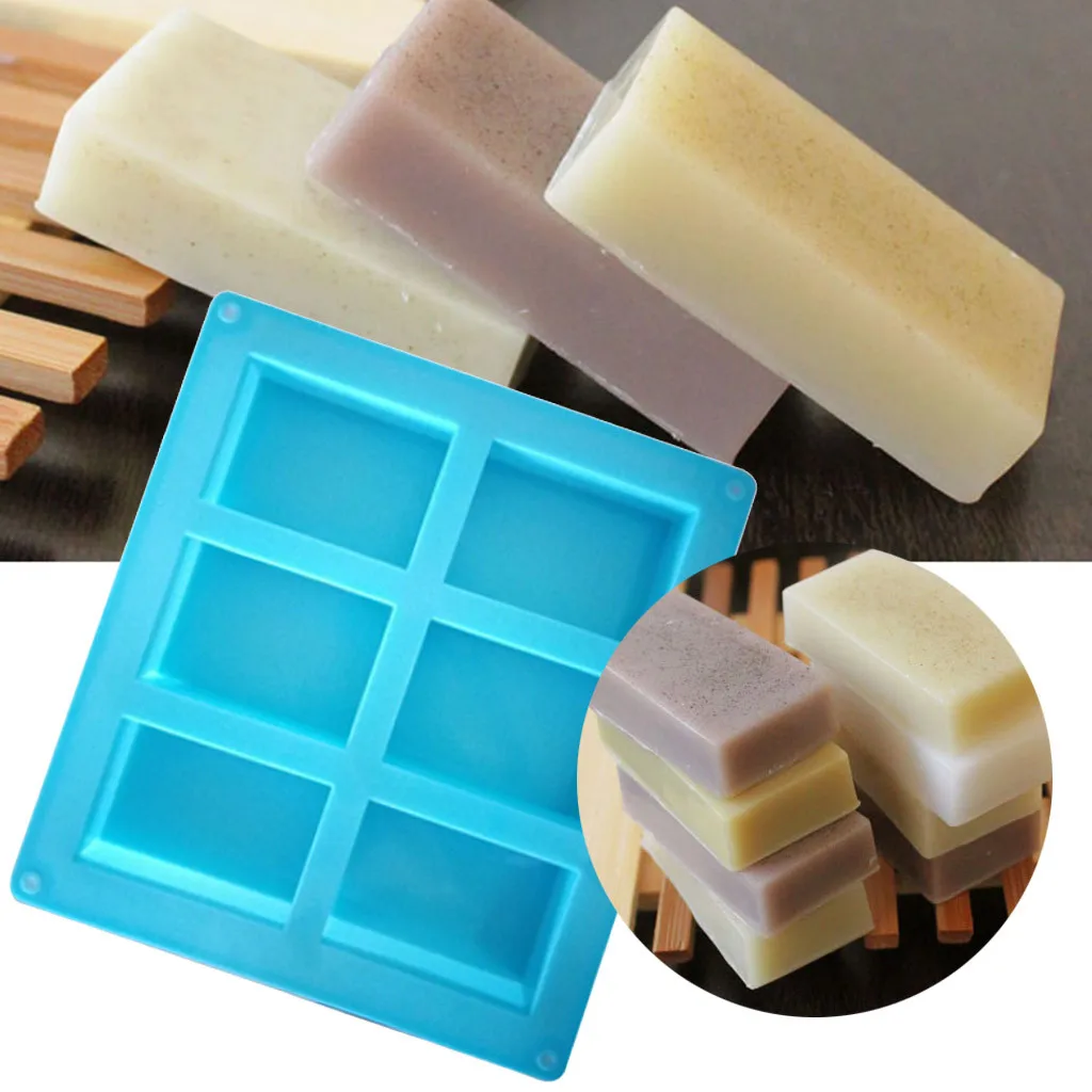 

6 Cavity Plain Basic Rectangle Silicone Soap Mould Bake Mold Tray For Homemade DIY Craft Soap Mold Decor Tools Moule Savon #C