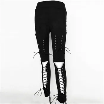 

Gothic Punk Women Pants Cross Ties Hollow Out Pencil Pants Skinny Long Pants