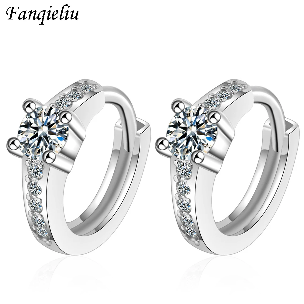 

Fanqieliu Claw Crystal Hoop Earring Genuine 925 Sterling Silver Earrings For Women Small Cute Hoop Earrings Girl FQL20381