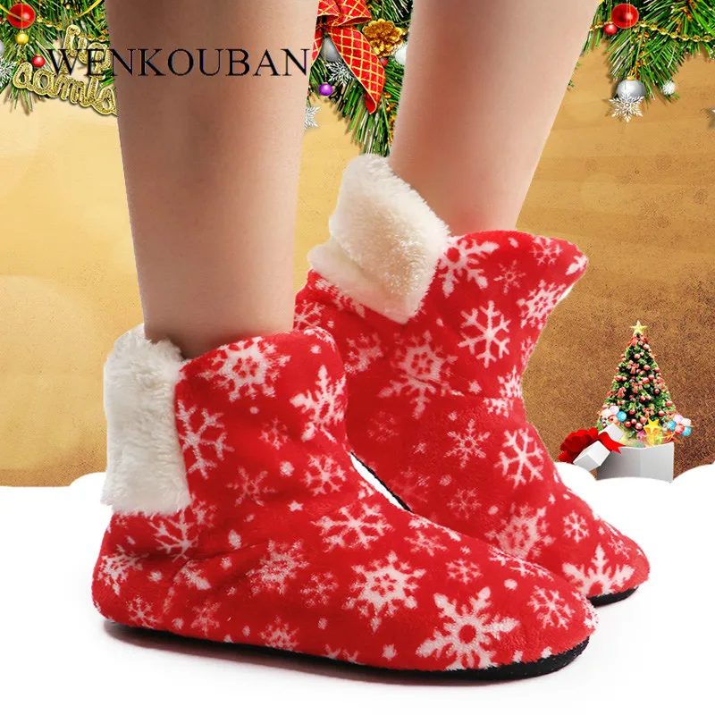 

Women Winter Ankle Boots Warm Indoor Floor Shoes Ladies Fur Snowflake Snow House Boots Contton Bootie Anti-Skid Botas Feminina