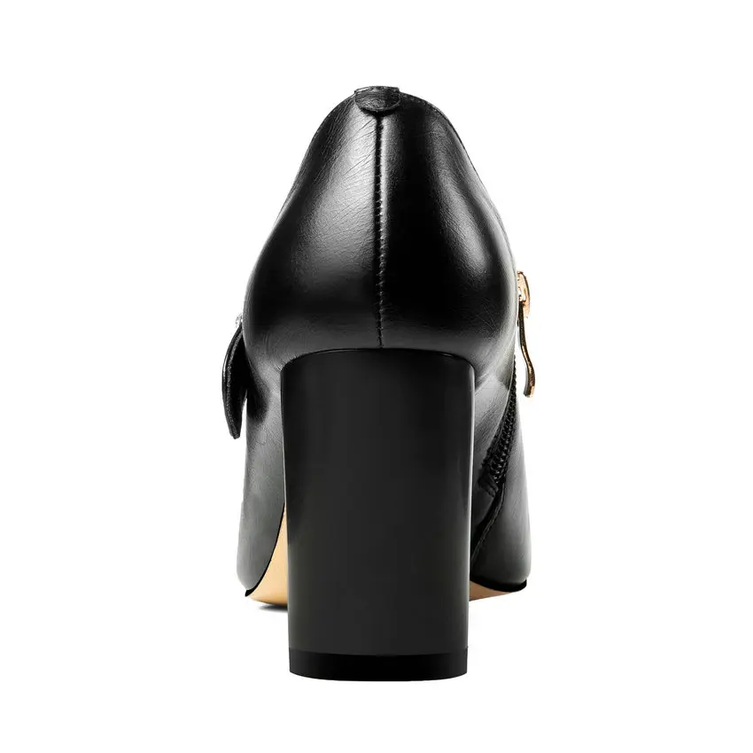 Женские офисные туфли ESVEVA на квадратном каблуке из коровьей кожи молнии с острым