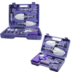 5/10 pçs jardim conjunto de ferramentas mão impressão floral lidar com ancinho weeder podador tesouras pulverizador jardim com estojo de transporte ferramentas de jardinagem