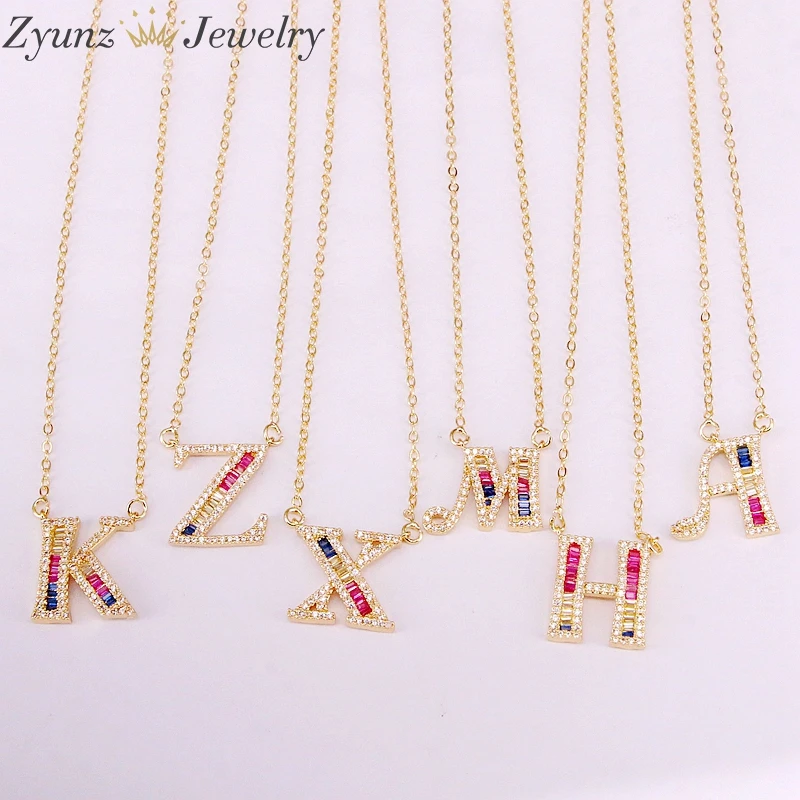 

10PCS, 2019 New Jewelry Statement Necklace Colorful CZ Letter Intitial Pendant Necklaces For Women Party Jewelry