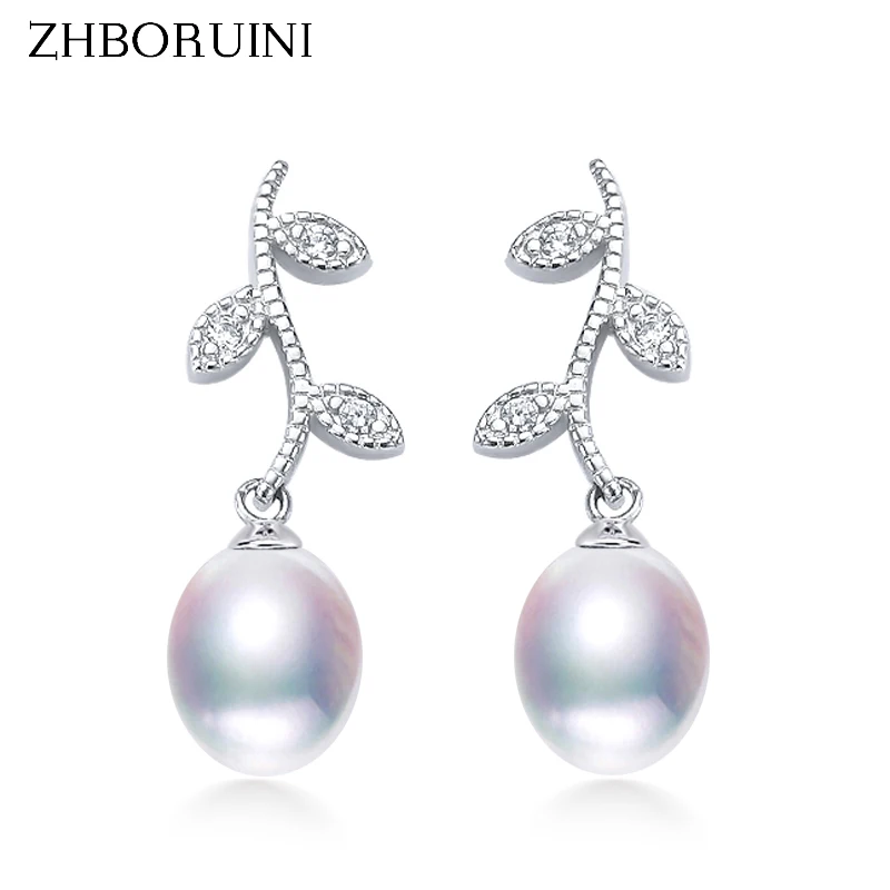 Серьги подвески из серебра 2020 пробы с натуральным пресноводным