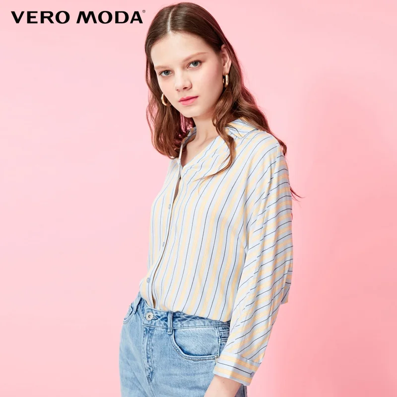 Женская рубашка в полоску с v образным вырезом и на спине Vero Moda | 319231577|