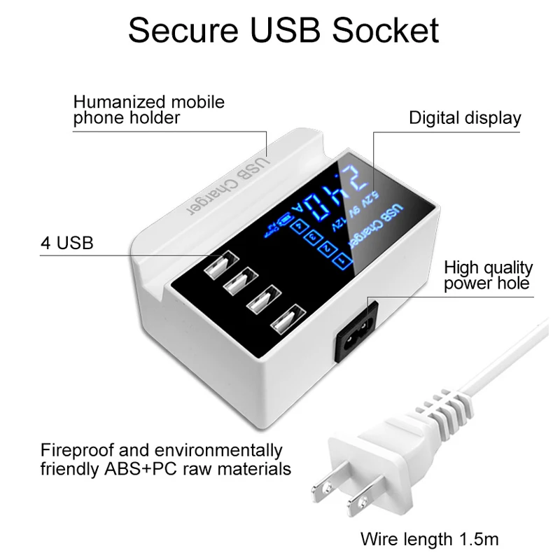 Tkey быстрое настенное зарядное устройство многопортовый USB зарядка для мобильного телефона для ЕС, США, Великобритании, умный светодиодный дисплей для путешествий