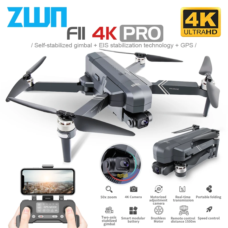 Sjrc F11 Pro 4k Gps Drone With Wifi Fpv 4k Hd Camera Two Axis Anti Shake Gimbal Brushless Quadcopter Vs Sg906 Pro 2 Max Dron Rc Helicopters Aliexpress