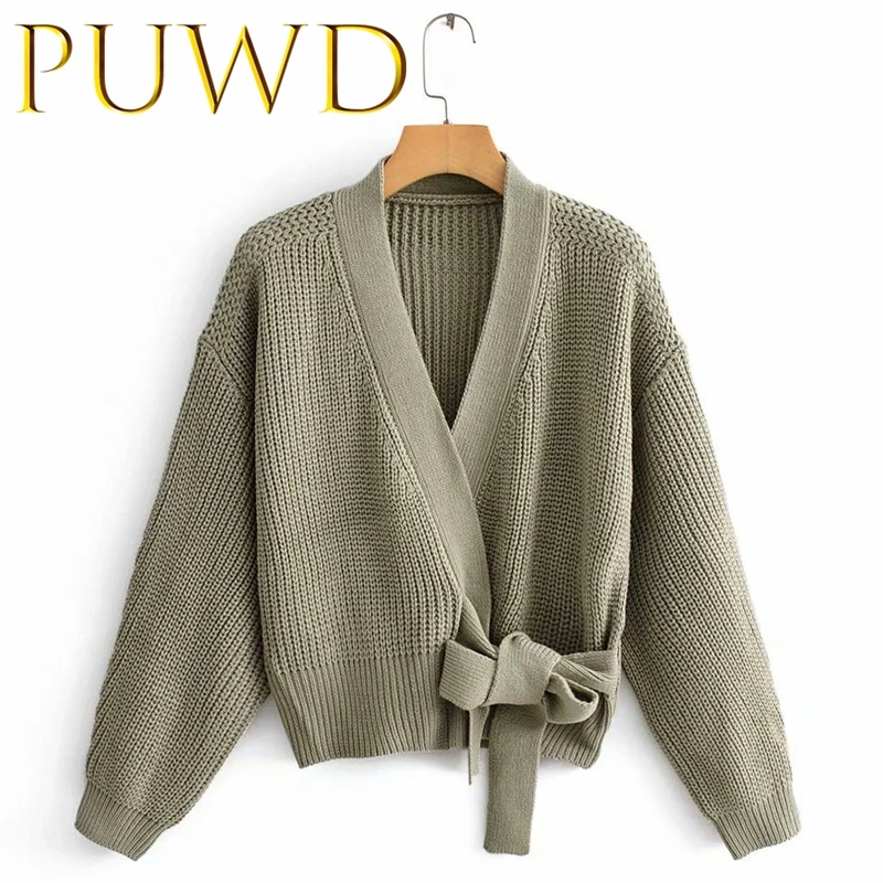 ^*Best Offers PUWD 2019 Autumn new women's wear with belt short style cardigan coat V-Neck long sleeve lace up sweater ^*Best Offers PUWD 2019 Autumn new women's wear with belt short style cardigan coat V-Neck long sleeve lace up sweater