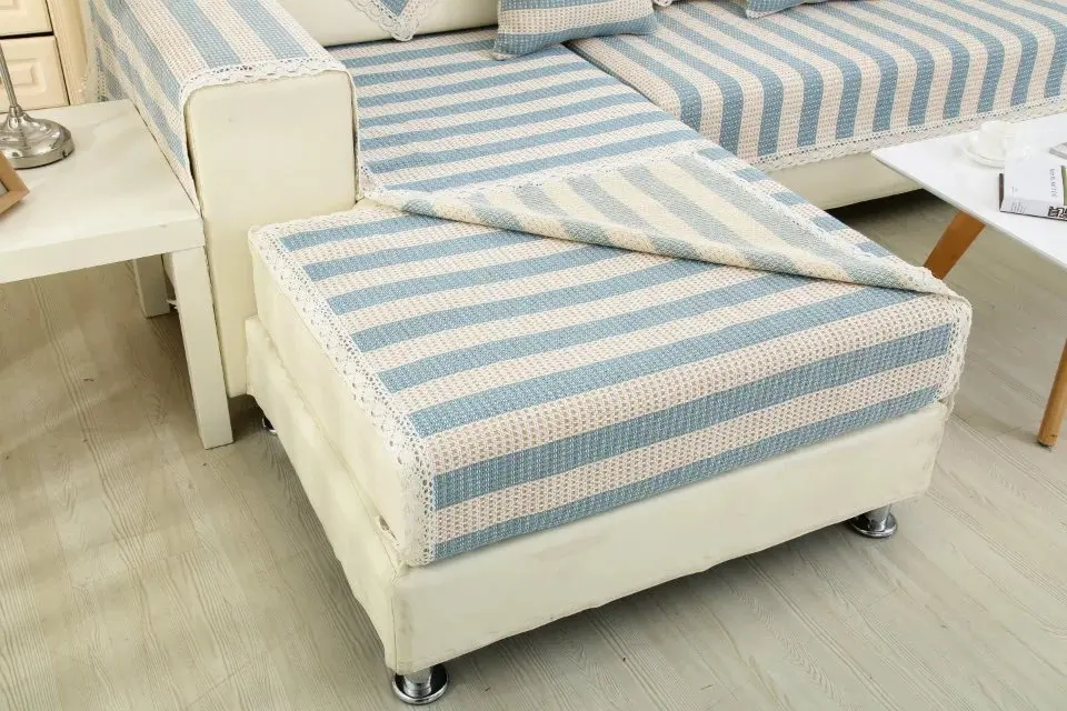 Весенне-осенний хлопковый пеньковый чехол для дивана, нескользящий, приятный для кожи, дышащий узор в полоску, элегантный чехол для дивана для гостиной