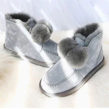 Женские сапожки «овечки» из натуральной кожи; обувь на овечьем меху; короткие зимние сапоги; замшевые зимние сапоги из свиной кожи; модные зимние сапоги на плоской подошве