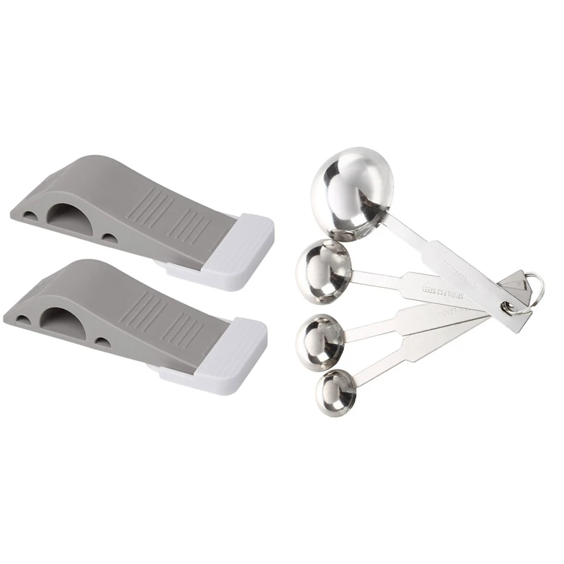

Top-4 Pcs Kitchen Baking Cooking Stainless Steel Measuring Spoon Set & 2 Pcs Set Premium Heavy Duty Door Stop Rubber Wedge with