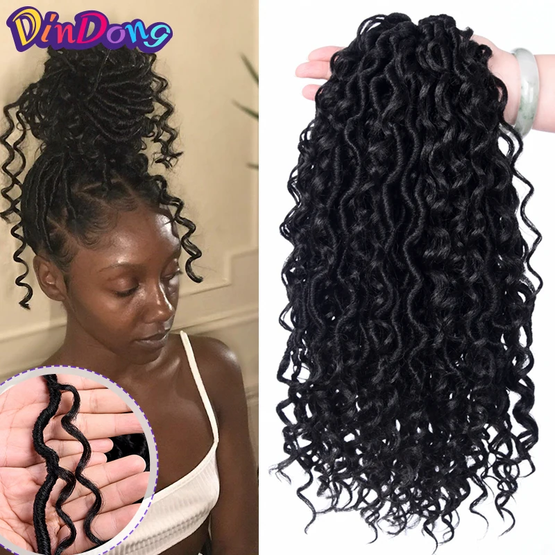 DinDong Synthetic Goddess Locs Crochet Hair 20/Stands 20inch Curly Braiding Hair Faux Locs Braids Pre Looped Braid Bulk