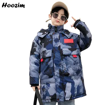 

Winter Camouflage Quilted Jacket Boys 6-12 Years Fashion Navy Blue Military Parka Child New Hooded Long Outerwear Coat For Girls