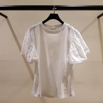 

19 Summer Leisure Loose Round Neck Joker Lace Short Sleeve T Shirt T11695e 95047