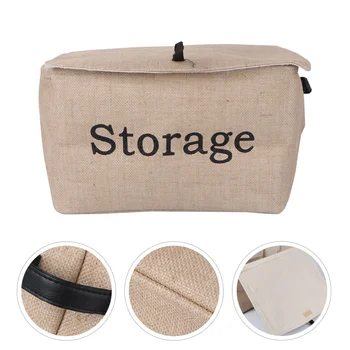 

1PC Square Clothes Storage Box Jute Retro Folding Storage Box (Light Brown)