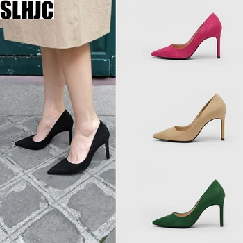 

SLHJC 10 CM High Stiletto Heels Shoes Women Fashion Classic Pumps Party Office Work Shoes Female Pointed Toe Slip On Shoes