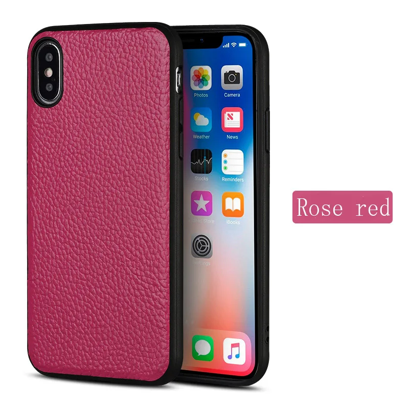 Rose Red Роскошный чехол для телефона s из воловьей кожи для iPhone 7, 8 Plus, X, Xs Max, чехол с текстурой личи, задняя крышка для iPhone 6, 6S Plus, 6 p, 7 p, 8 p, чехол - Цвет: Rose Red