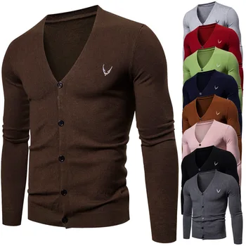 

2020 Spring New Men's Thin Cardigan Knitted Sweater British Slim fit V-neck Base Sweater Male