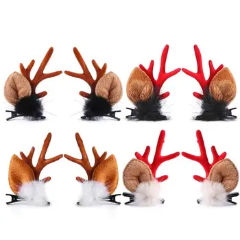 

2pcs Christmas Hair Clips Pompom Antlers Headwear Cute Hairpins Headdress