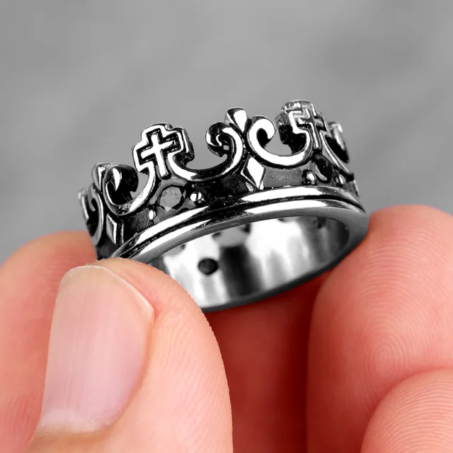 Ring For Men Stainless Steel Royal Crown BlackGold Silver Rhinestone Man Men 