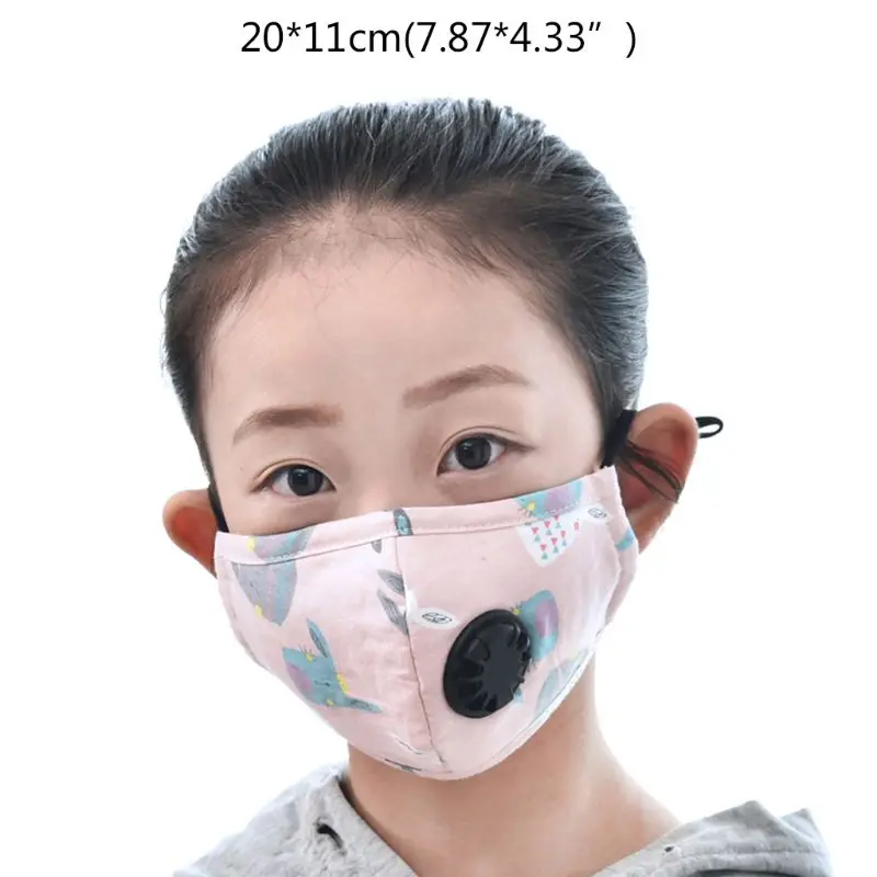 Зимняя хлопковая маска для рта для девочек и мальчиков, PM2.5, с 2 фильтрами, выпускной клапан
