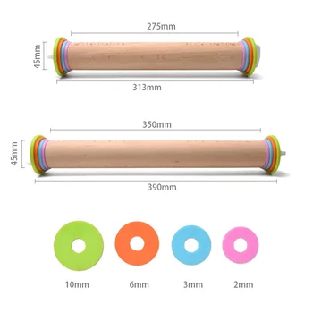

Professional Kitchen Rolling Pin Non Stick Roller with Removable Thickness Measuring Rings Adjustable Size Guides Roll DTT