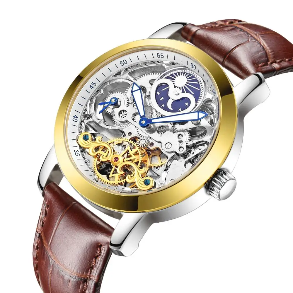 Reloj Hombre, новинка, HAIQIN, мужские механические часы, Роскошные, автоматические, для мужчин, скелет, Tourbillon, спортивные, водонепроницаемые часы для мужчин - Цвет: Gold White-L
