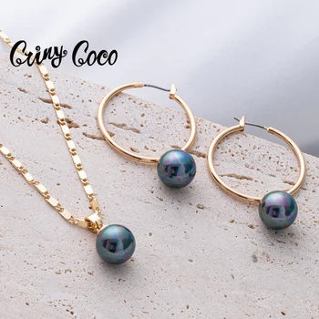 Hawaiian Polynesian Pearl Jewelry Sets Colorful Bead Gold Plated Chains Necklace  2021 Hoop Earrings Necklaces for Women Girls