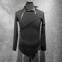 Мужские топы для латинских танцев, на молнии, с воротником, современная одежда для тренировок, осенняя Новинка, для выступлений, черная бальная рубашка для соревнований, VDB1116