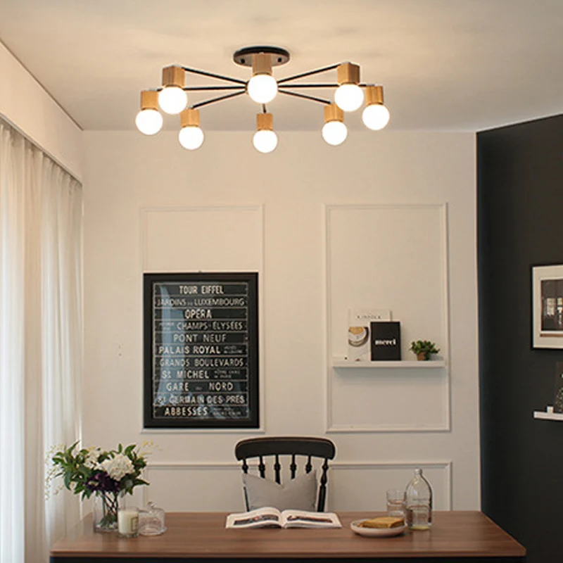 

Nordic iron wood ceiling Light Modern home Living Room Bedroom aisle LED Ceiling Lamp Luminaire Lampara Techo