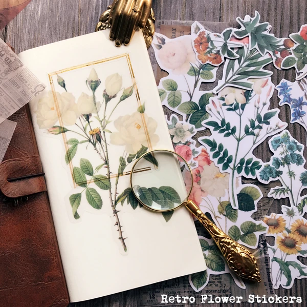 

40Pcs/Pack Vintage Vellum Paper Big Flower Illustration Sticker DIY Scrapbooking Album Junk Journal Planner Decorative Stickers