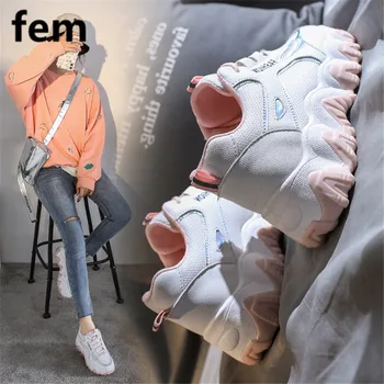 

FEM Platform Shoes Wavy Sole Clunky Sneaker Round Toe Woman Vulcanize Shoes Lace Up Tenis Feminine Shallow Summer Dorky Dad Shoe