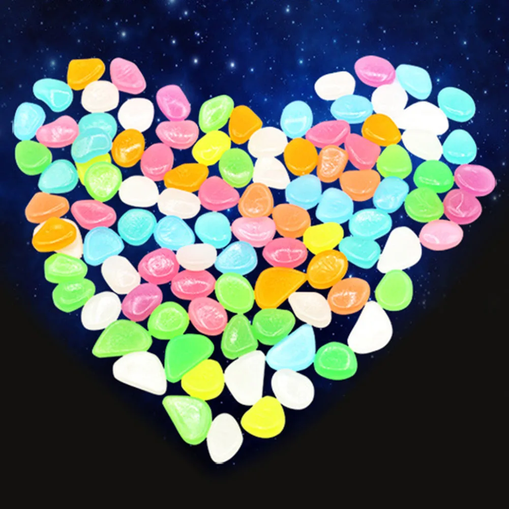 

100pcs Garden Decoration gift Luminous Artificial Pebbles Glow In Dark Stone Fluorescent Artificial Stone for Aquarium Fish Tank