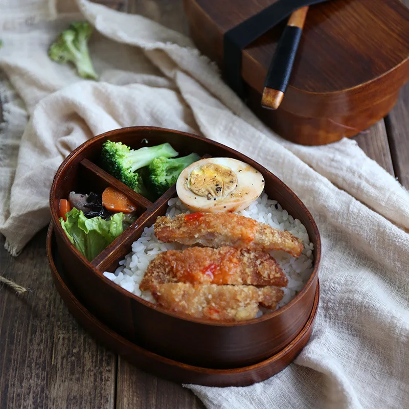Ланч-бокс s деревянный креативный ручной Bento коробка для суши разделяющий ящик деревянный контейнер для еды с приборами