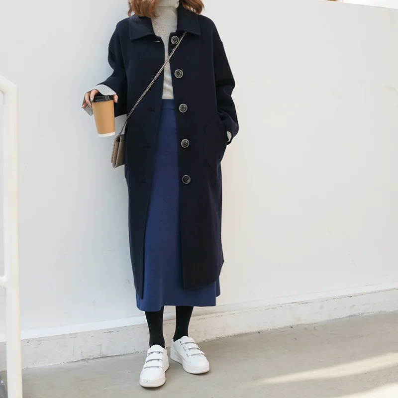 Женское зимнее шерстяное пальто в стиле Хепберн, элегантное шерстяное теплое длинное пальто в Корейском стиле, модное офисное шерстяное пальто