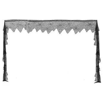 

New Enipate Halloween Gothic Black Lace Bat Curtain Valance Halloween Haunted House Spiderweb Cloth Scary Decoration 11x240"