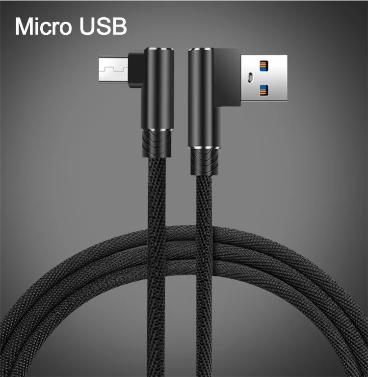 Black 1 м 2 м 3 м 90 градусов локоть нейлон микро USB данных зарядное устройство быстрый кабель для samsung/sony/Xiaomi Android телефон происхождения длинный шнур зарядки - Цвет: Black
