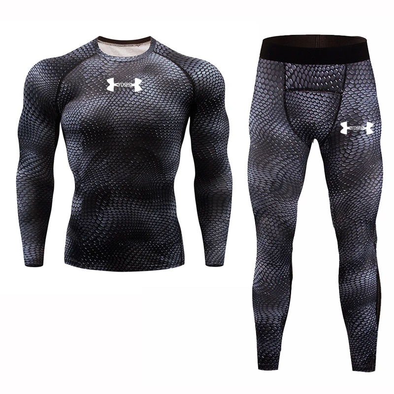 Quick Dry Rashgard Men's Running sets 3D snake-print compression tight 2pcs suits Gym fitness Training sportswear Tracksuits men Quick Dry Rashgard Men's Running sets 3D snake-print compression tight 2pcs suits Gym fitness Training sportswear Tracksuits men