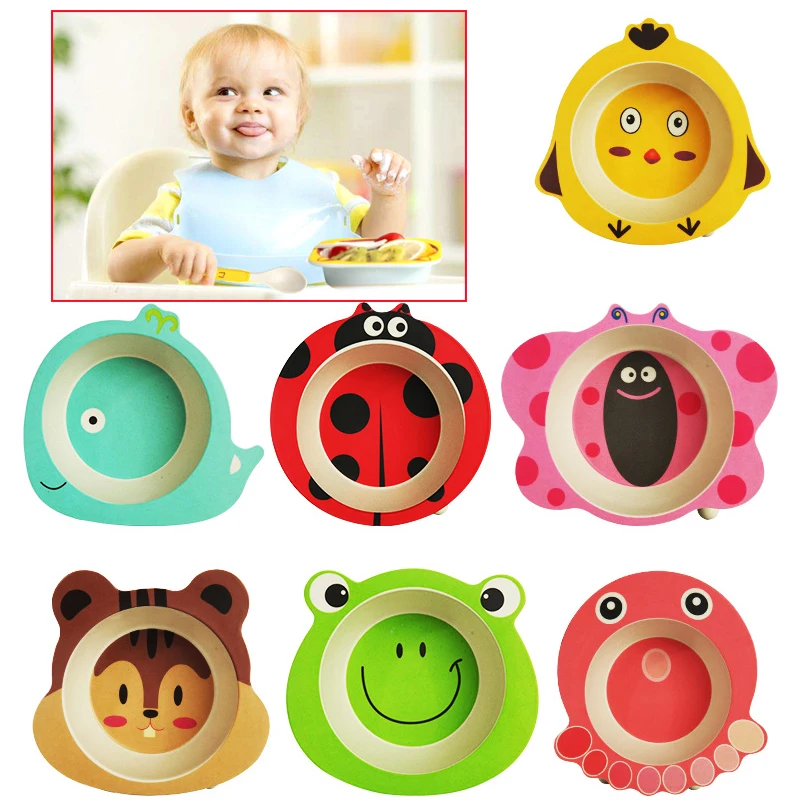 Bamboo Fiber Cartoon Toddler Plates - Fall-Proof Baby Feeding and Complementary Soup Bowls