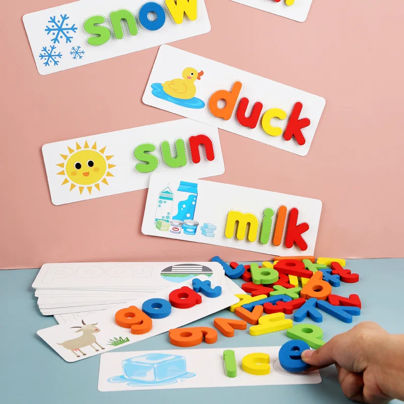 Wooden Jigsaw Spelling Word Game Wooden Toy Early Education Jigsaw Puzzle ABC Alphabet Jigsaw Preschool Education Baby Toy gift
