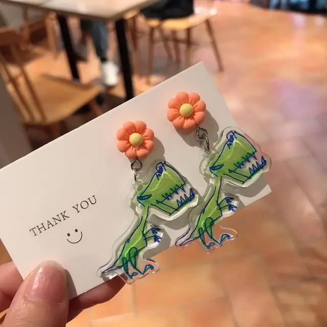 Acrylic Drop Earrings Dinosaur Robot Flower Exaggeration Transparent Creativity Dangle Earrings for Women Fashion Jewelry tyrannosaurus