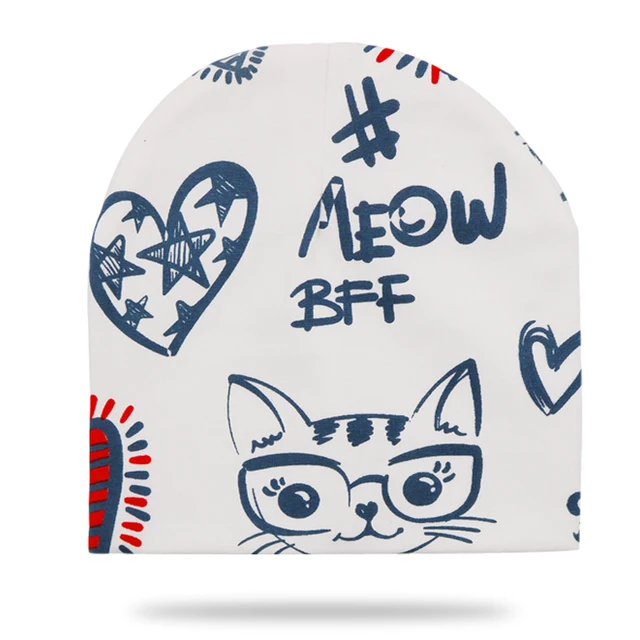 Kids Girls Hats Cat Printing Cotton Pompom Hat For Girls Winter Children Caps Faux Fur Baby Hat Bonnet hat white heart cat